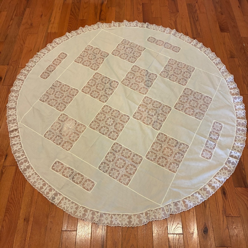 Keepsake Tablecloth Round 70" Cream Vintage Lace Cotton Blend Cottagecore Decor